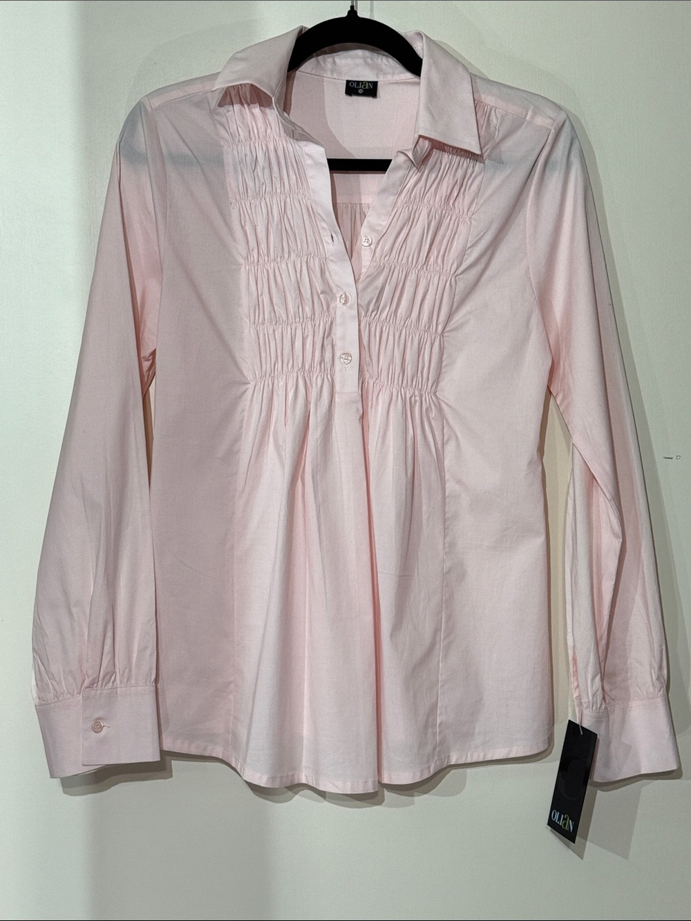 Olian Light Pink Pintuck Front Button-Down Shirt maternity Size XS